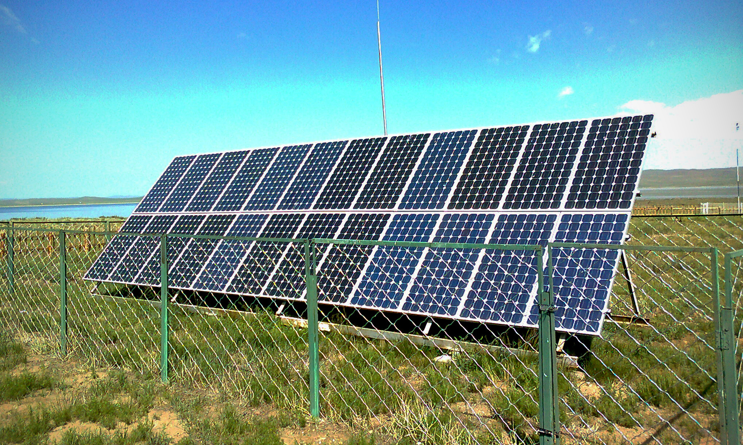 Solar panel installation at an information center adjacent to gii Lake